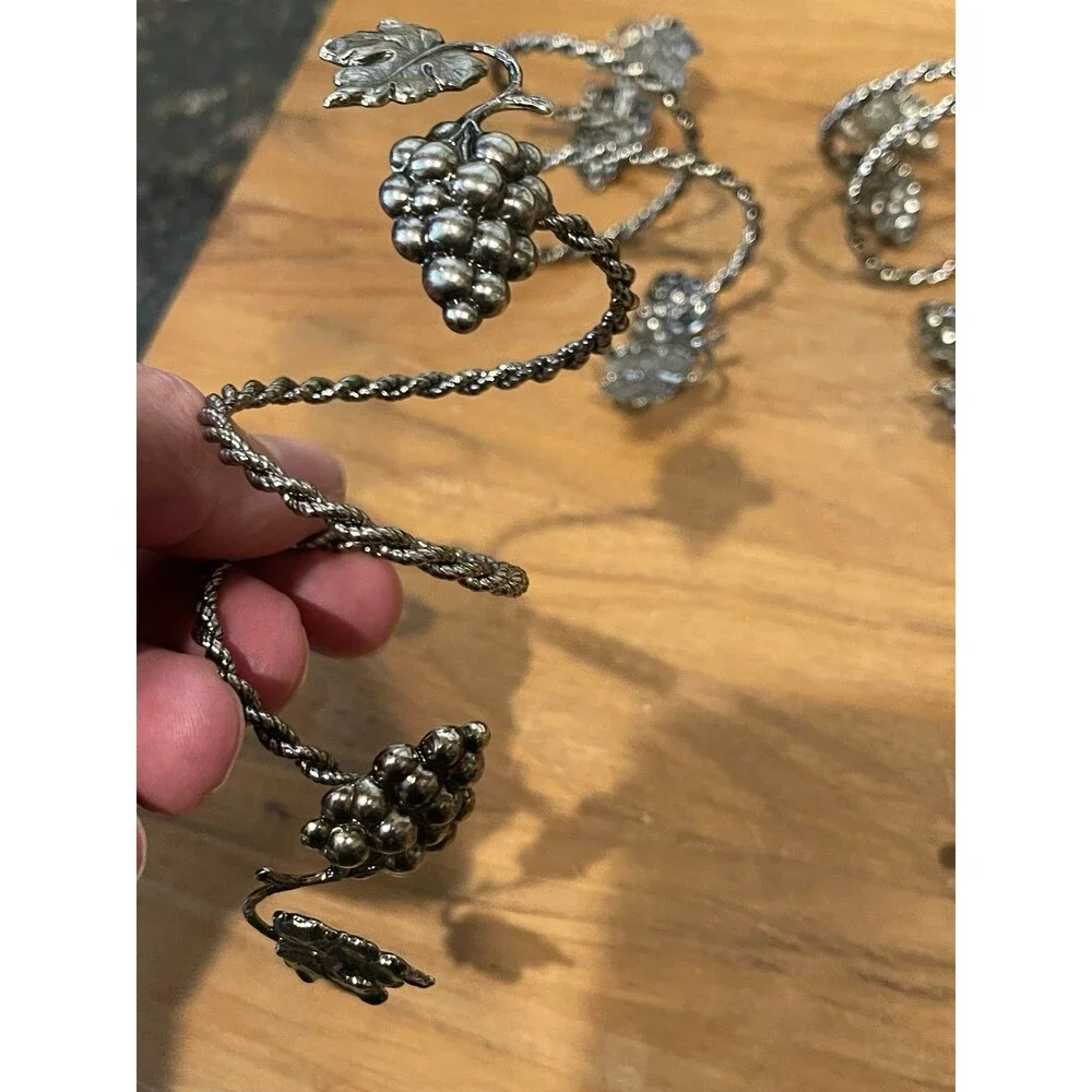 8 PEWTER GRAPE VINE Wine NAPKIN RINGS
